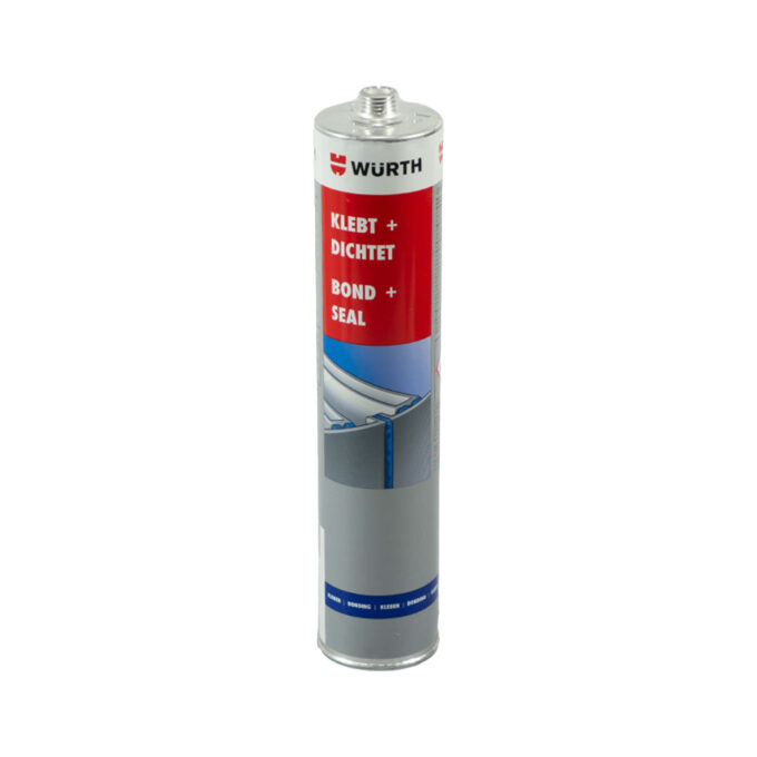 Kartusche mit dunkelbraunem Montagekleber von Würth, ideal zum Kleben und Abdichten verschiedenster Materialien.